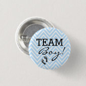 Team Boy Blue en White Chevron Baby shower Ronde Button 3,2 Cm (Voorkant /achterkant)