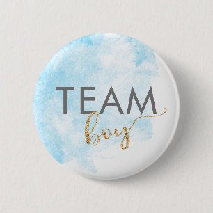 Team Boy Blue Waterverf Glitter Gender onthulling Ronde Button 5,7 Cm
