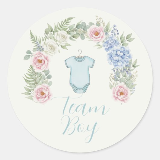 Team Boy Botanical Gender Reveal Sticker (Voorkant)