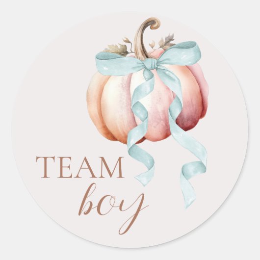 Team Boy Coquette Pumpkin Gender Reveal Sticker (Voorkant)