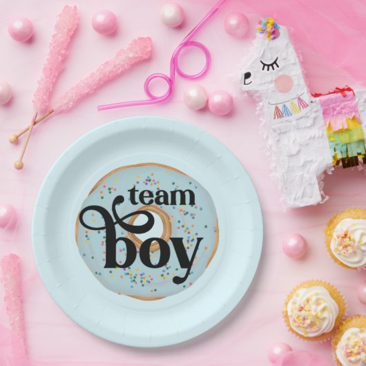 Team Boy Donut Gender onthulling Papieren Bordje (Feest)