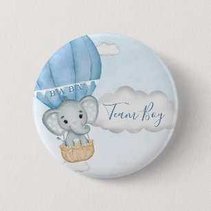Team Boy Elephant Balloon Baby shower Ronde Button 5,7 Cm