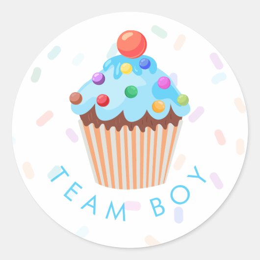 Team Boy Gender onthulling party Vote Cupcak Ronde Sticker (Voorkant)