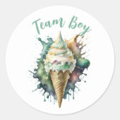 Team Boy Gender onthulling party Vote Ice Cream Ronde Sticker (Voorkant)