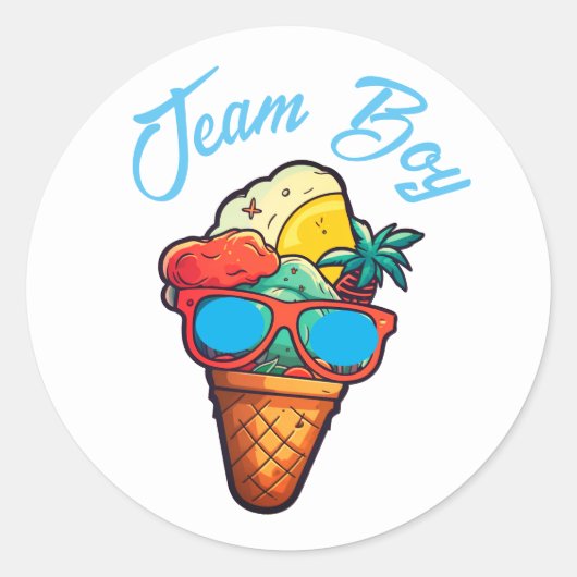 Team Boy Gender onthulling party Vote Ice Cream Ronde Sticker (Voorkant)