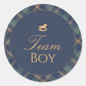 Team Boy Gender Reveal Voting Sticker Navy Plaid (Voorkant)