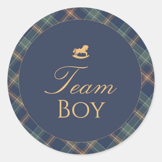 Team Boy Gender Reveal Voting Sticker Navy Plaid (Voorkant)