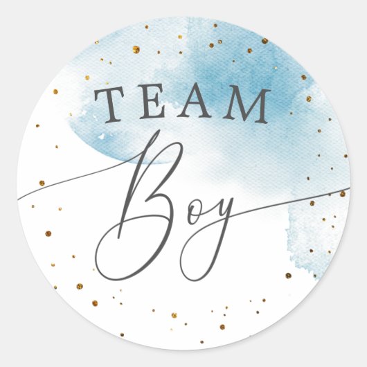 Team Boy Geslacht onthullen Waterverf Blauw Stemmi Ronde Sticker (Voorkant)