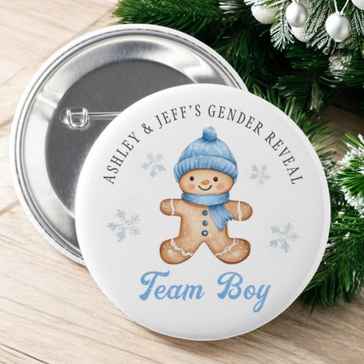 Team Boy Gingerbread Gender Reveal Party Ronde Button 5,7 Cm