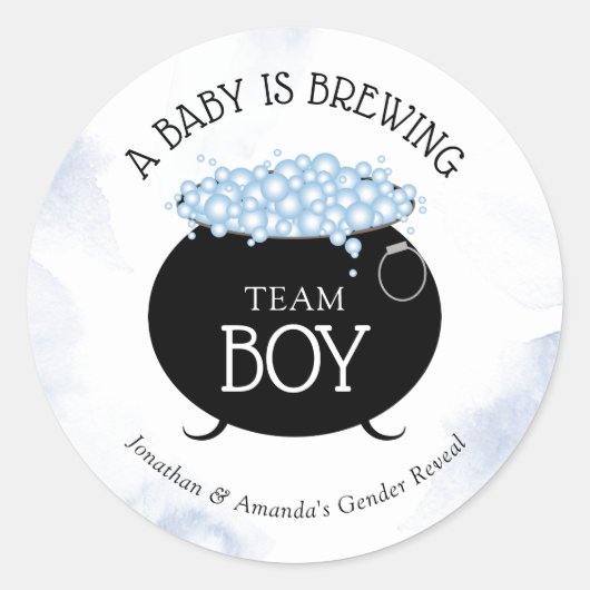 Team Boy Halloween Baby Brouwen Gender Reveal Ronde Sticker (Voorkant)