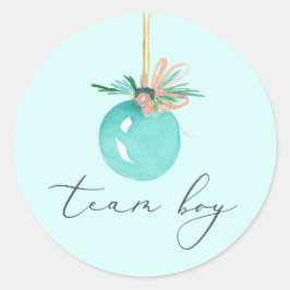 Team Boy Kerst Ornament Script Geslacht onthullen Ronde Sticker