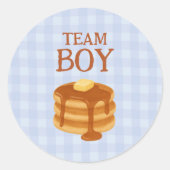 Team Boy Little Pancake Brunch Theme Gender Reveal Ronde Sticker (Voorkant)
