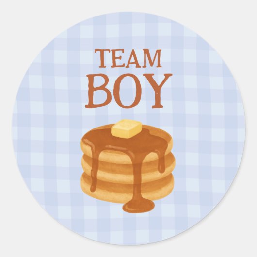 Team Boy Little Pancake Brunch Theme Gender Reveal Ronde Sticker (Voorkant)