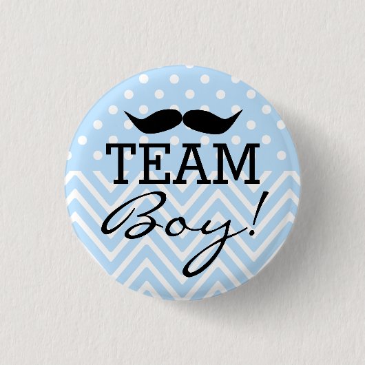 Team Boy Mustache Blue Baby shower Ronde Button 3,2 Cm (Voorkant)