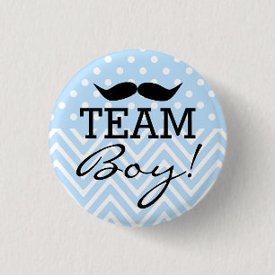 Team Boy Mustache Blue Baby shower Ronde Button 3,2 Cm