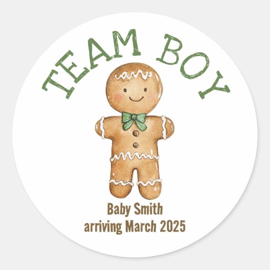 Team Boy peperkoek Kerst baby sticker (Voorkant)