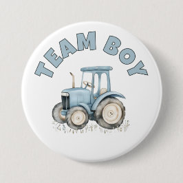 Team Boy Schattige Blauw Boerderij Tractor Geslach Ronde Button 7,6 Cm
