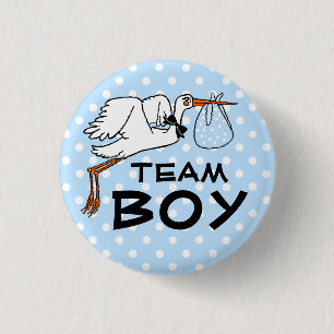 Team Boy Stork Baby shower Gender onthulling Ronde Button 3,2 Cm