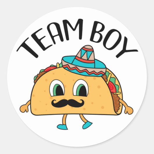 Team Boy Taco thema gender reveal party stickers (Voorkant)