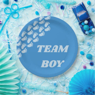 Team Boy Team Girl Voetafdruk Ontwerp voor Geslach Papieren Bordje