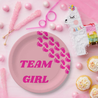 Team Boy Team Girl Voetafdruk Ontwerp voor Geslach Papieren Bordje