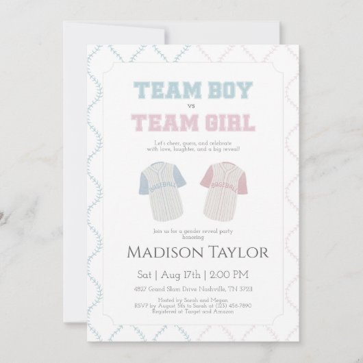 Team Boy vs Team Girl Baseball Gender Reveal Kaart (Voorkant)