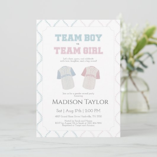 Team Boy vs Team Girl Baseball Gender Reveal  Kaart (Staand voorkant)