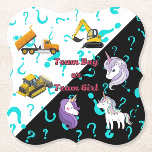 Team Boy vs Team Girl Heavy Equipment vs Unicorns Kartonnen Onderzetters (Voorkant)