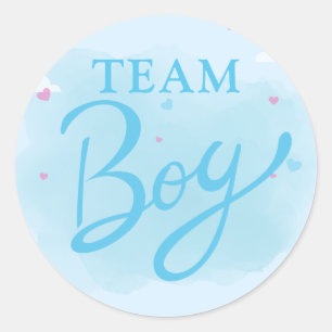 Team boy waterverf roze gender reveal party ronde sticker
