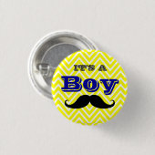 Team Boy Yellow Chevron en Mustache Baby shower Ronde Button 3,2 Cm (Voorkant /achterkant)
