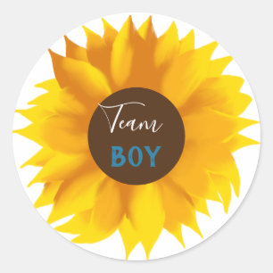 Team Boy Zonnebloem, Gender Reveal Party Ronde Sticker