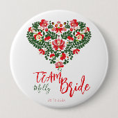 Team Bride Aangepast Script Hongaars Matyo Folk Ronde Button 4,0 Cm (Voorkant)