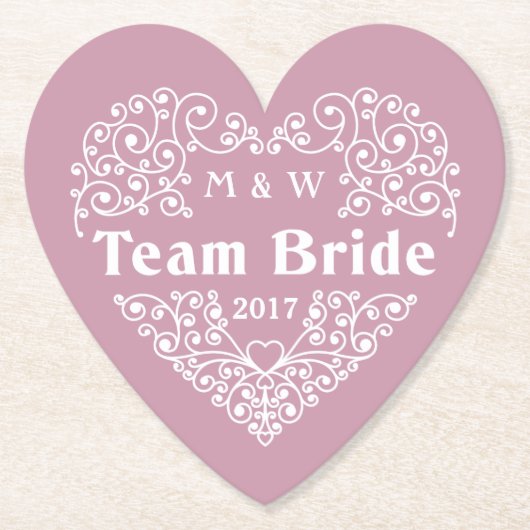 Team Bride aangepaste monogrammen en jaarpapier on Kartonnen Onderzetters (Voorkant)