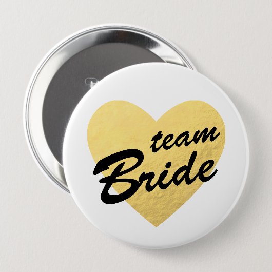 Team Bride Badge | goudhart Ronde Button 4,0 Cm (Voorkant /achterkant)