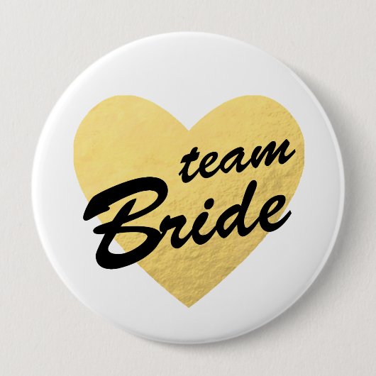 Team Bride Badge | goudhart Ronde Button 4,0 Cm (Voorkant)