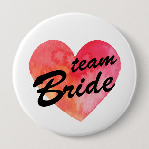 Team Bride Badge   waterverf hart Ronde Button 4,0 Cm