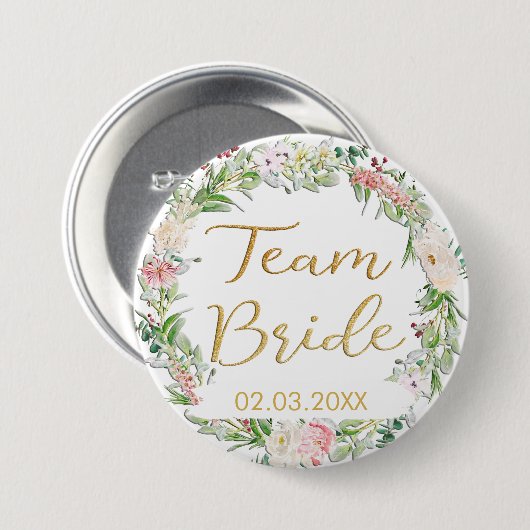 TEAM BRIDE! Blumen Kranz Button (Voorkant /achterkant)