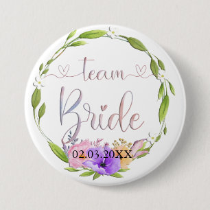 Team Bride. Blumen Kranz Button