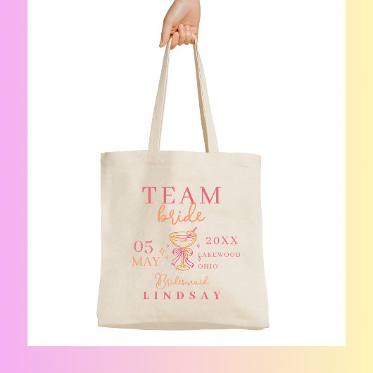  TEAM BRIDE! Coctail Bachelorette Party Tote Bag