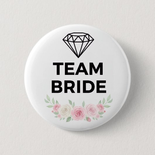 Team Bride Diamond and Flowers Button Pin (Voorkant)