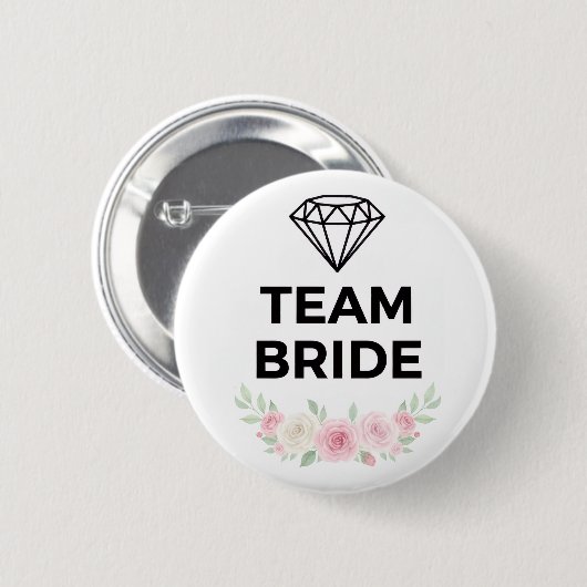 Team Bride Diamond and Flowers Button Pin (Voorkant /achterkant)