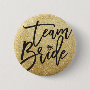 Team Bride Diamond Bridal Chic Gold Glitter Ronde Button 5,7 Cm