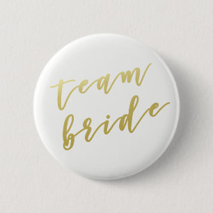 Team Bride   Faux Gold Script White Ronde Button 5,7 Cm