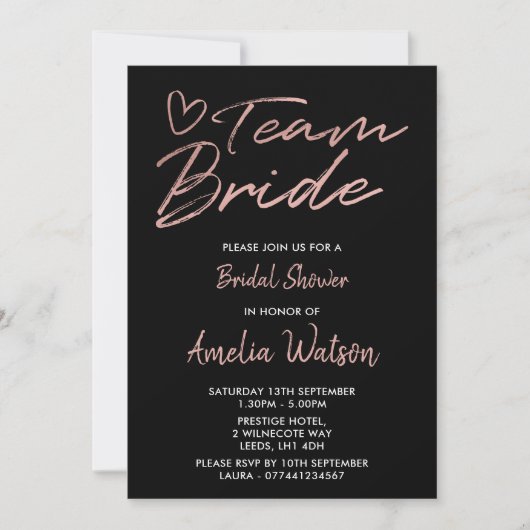 Team Bride Faux rosegold vrijgezellenfeest nodigt  Kaart (Voorkant)