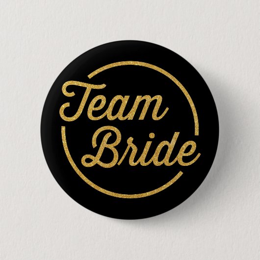 {Team Bride} Glittery Gold Ronde Button 5,7 Cm (Voorkant)