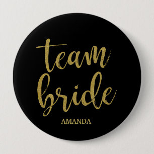 Team Bride Gold Glitter Bruidsmeisje Bachelorette Ronde Button 4,0 Cm