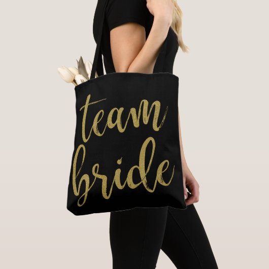 Team Bride Gold Glitter Bruidsmeisje Bachelorette Tote Bag (Dichtbij)