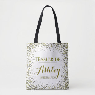 Team Bride Gold Glitter Confetti Stippen Tote Bag