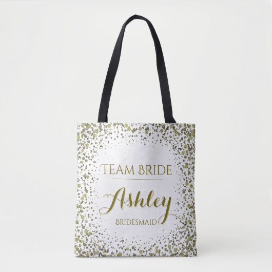 Team Bride Gold Glitter Confetti Stippen Tote Bag (Voorkant)