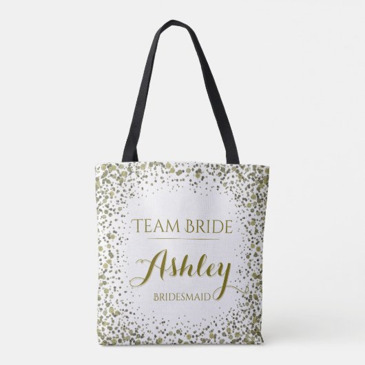Team Bride Gold Glitter Confetti Stippen Tote Bag (Achterkant)